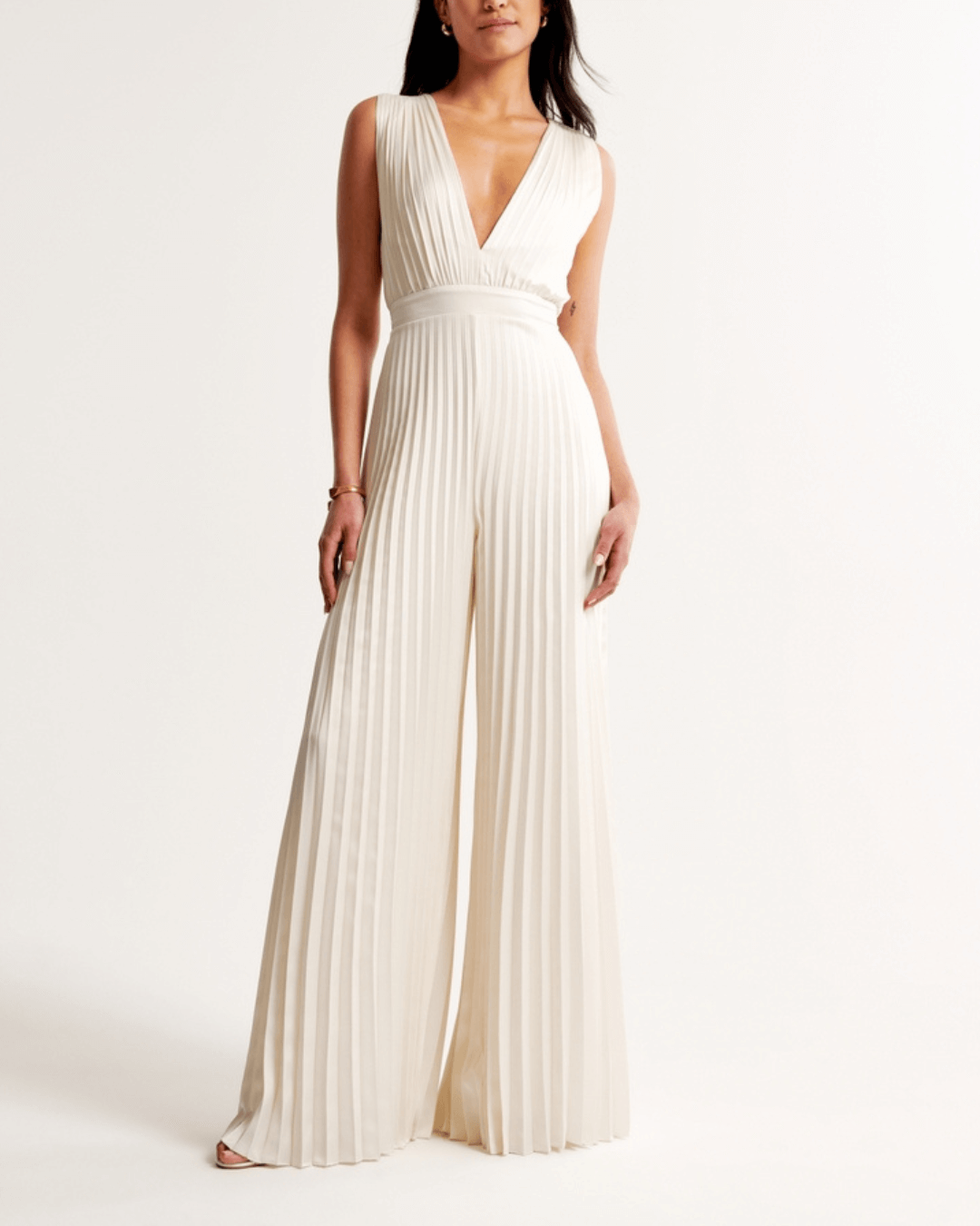 Sleeveless Satin Pleated Wide Leg Jumpsuit