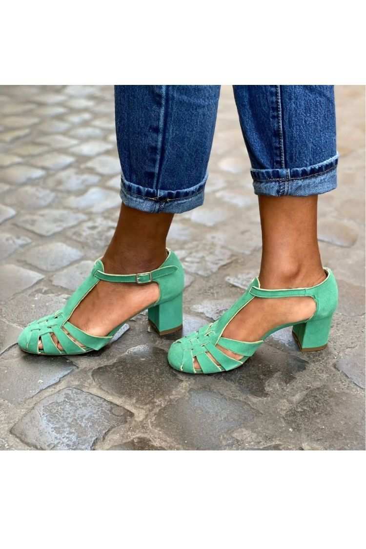 Suede T Strap Cutout Block Heels [Pre Order]