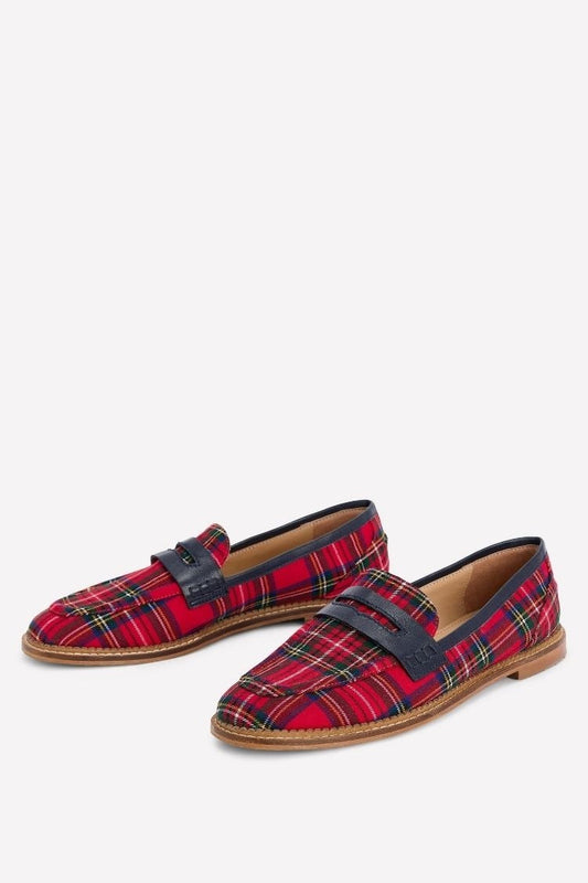 Red Plaid T-Strap Pointed Toe Casual Flats [Pre Order]