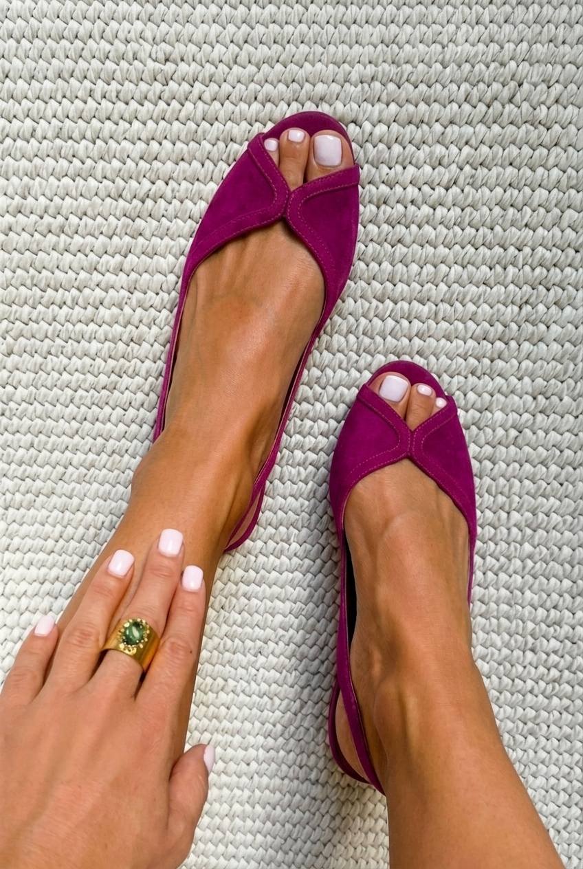 Suede Peep Toe Slingback Flats