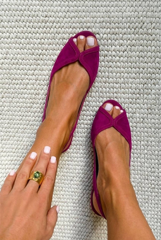 Suede Peep Toe Slingback Flats