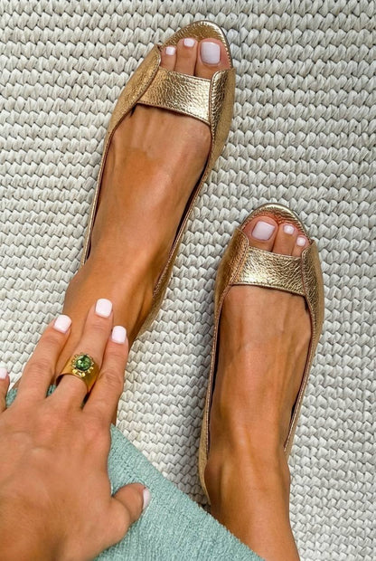 Metallic Textured Peep Toe Flats