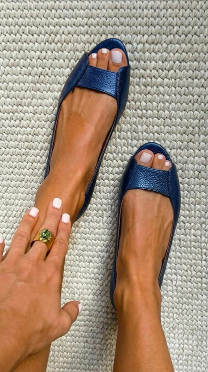 Metallic Textured Peep Toe Flats