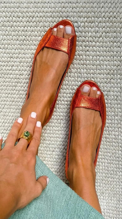 Metallic Textured Peep Toe Flats