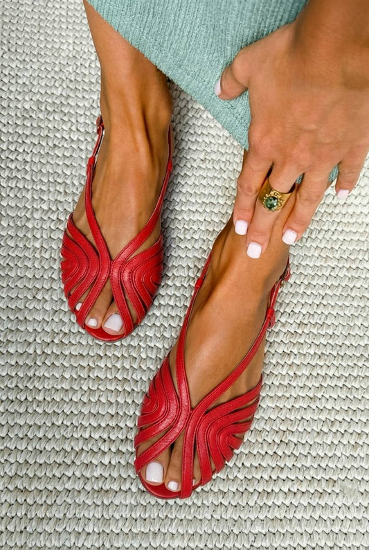 Leather Strappy Caged Peep Toe Flat Summer Sandals