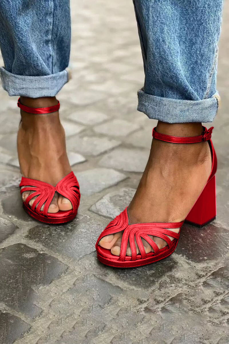 Dressy Sparkly Buckle Ankle Strap Peep Toe Platform Chunky Heels