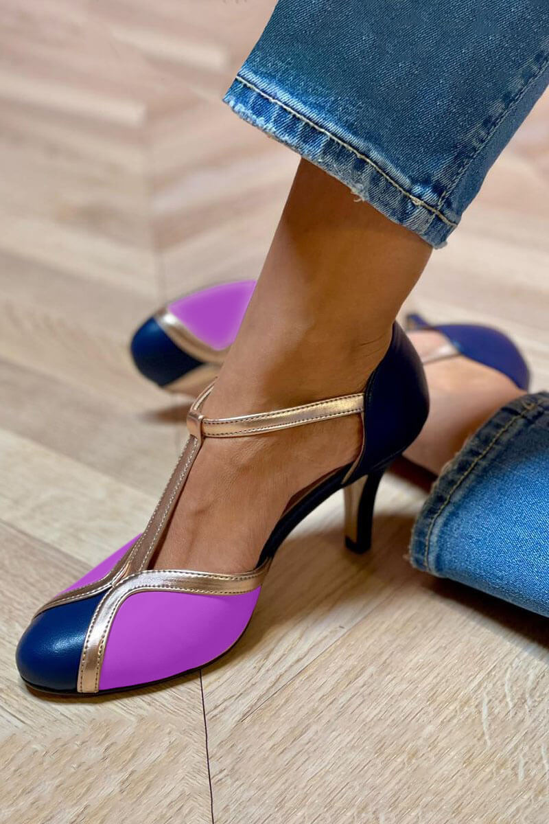 Closed Round Toe T-Strap Stiletto Heels