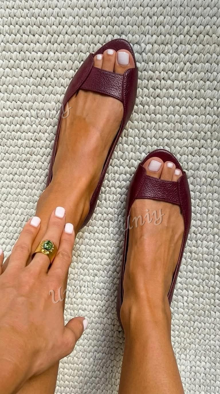 Metallic Textured Peep Toe Flats