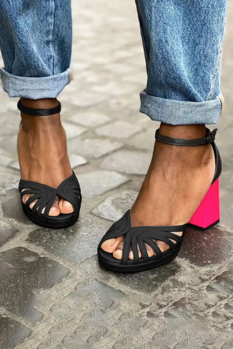 Dressy Sparkly Buckle Ankle Strap Peep Toe Platform Chunky Heels