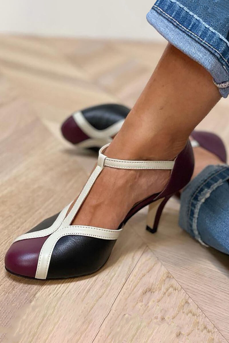 Closed Round Toe T-Strap Stiletto Heels